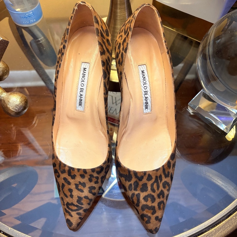 Manolo Blahnik - Suede Animal Print Heels - 37 1/2